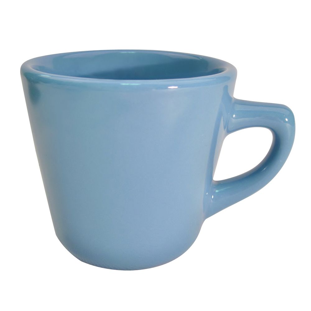 7.5oz Tall Light Blue Cup, 3 1/4-inch, chip-resistant, dishwasher-safe, stylish and durable drinkware for hot and cold beverages, perfect for coffee, tea, juices, and smoothies at home or restaurants.