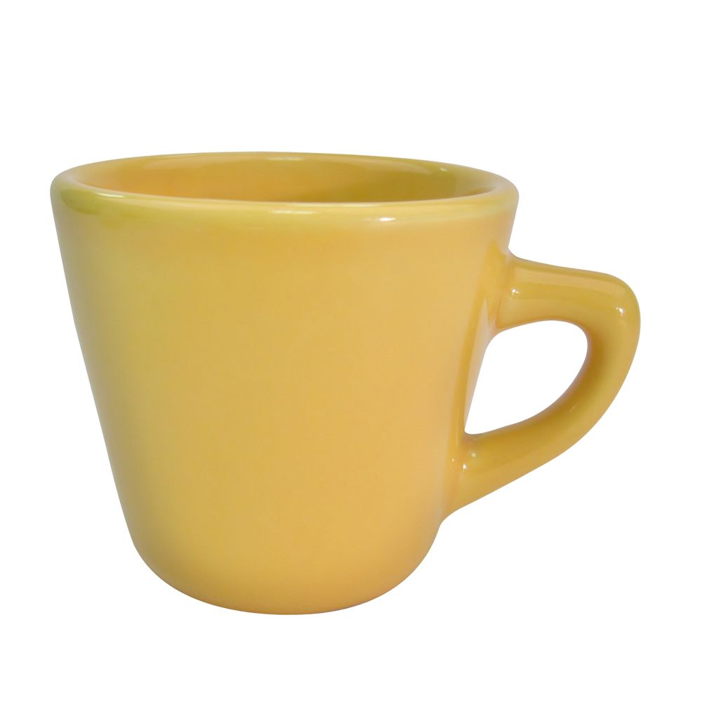 7.5oz Tall Yellow Cup, 3 1/4-inch, chip-resistant, dishwasher-safe, stylish and durable drinkware for hot and cold beverages, perfect for coffee, tea, juices, and smoothies at home, cafés, or restaurants.