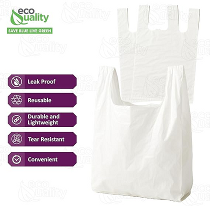 Small white plastic shopping bags with handles for groceries and retail