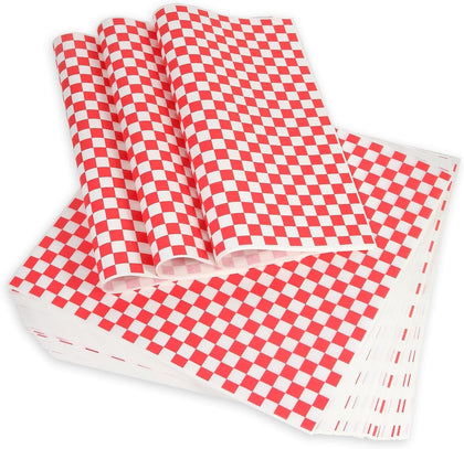 Red checkerboard food basket liner sheets grease resistant 12x12