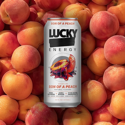 Lucky Energy Sparkling Son of a Peach 16oz Cans 12 Pack