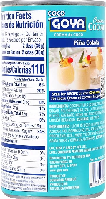 Goya 15oz Canned Cream of Coconut Pack of 24