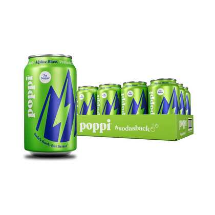 Poppi Soda Alpine Blast 12oz cans pack of 12 prebiotic sparkling drink