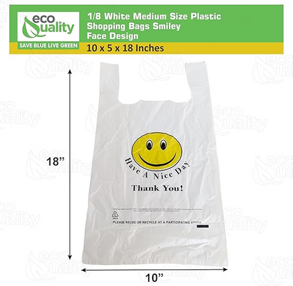 EcoQuality white smiley face plastic shopping bags medium 10x5x18