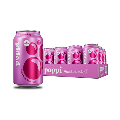 Poppi Soda Doc Pop 12oz cans pack of 12 prebiotic sparkling soda