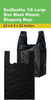 Large black plastic shopping bags with handles for retail and grocery use
