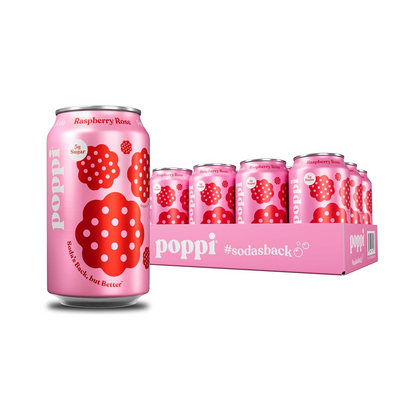 Poppi Raspberry Rose Prebiotic Soda 12oz Cans Pack of 12