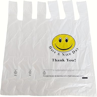 EcoQuality white smiley face plastic shopping bags medium 10x5x18