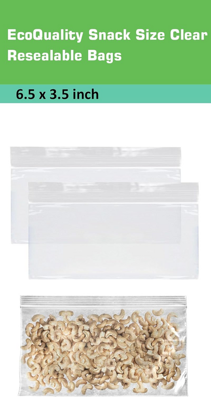 EcoQuality resealable clear snack size food storage bags 6.5x3.5 inches