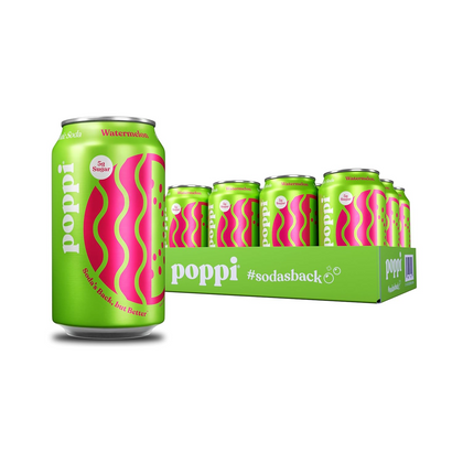 12oz Poppi Soda Watermelon Prebiotic Sparkling Drink Pack of 12