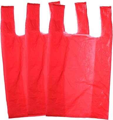 EcoQuality red plastic shopping bags medium 10x5x18 inch bulk pack