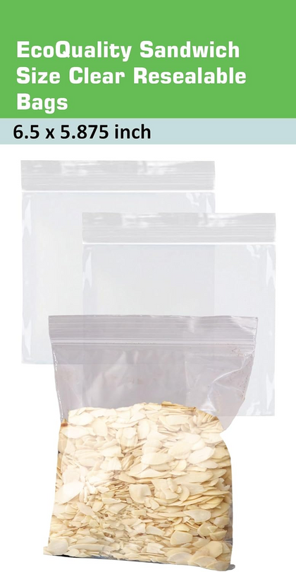 EcoQuality resealable clear sandwich size food storage bags 6.5x5.87 inches
