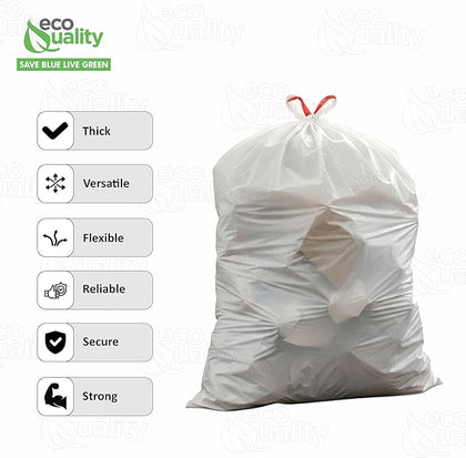 13 Gallon White Garbage Bags with Red Easy Tie Drawstring