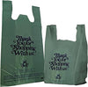 Large green plastic shopping bags with thank you message for retail