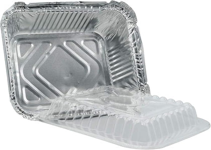 1.5lb Disposable Takeout Oblong Aluminum Foil Deep Baking Pans with Dome Lids