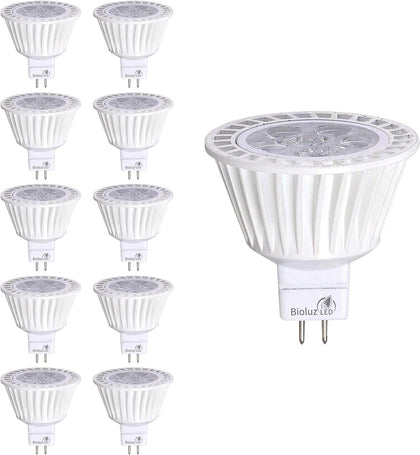 Bioluz LED MR16 LED Bulb Dimmable 50W Halogen Replacement 3000K 7w 12V AC DC UL Listed High CRI 10 Pack