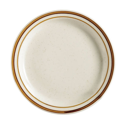 7 1/8-inch round ceramic plate with a smooth, scratch-resistant surface, ideal for serving appetizers, salads, desserts, and side dishes in restaurants, cafés, and home settings.