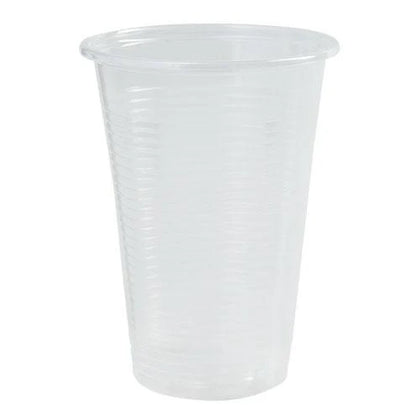 7oz Soft Clear Cups Pallet Display, bulk disposable plastic cups for water, juice, soda, and cocktails. Durable, crystal-clear design ideal for events, parties, catering, or retail needs.