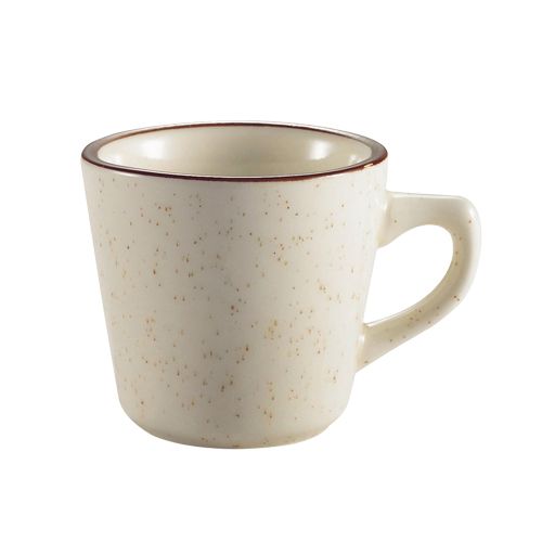 7oz tall stoneware cup, 3.5 inches, chip-resistant, microwave- and dishwasher-safe. Perfect for coffee, tea, and espresso at home, cafés, or restaurants. Elegant and durable drinkware.