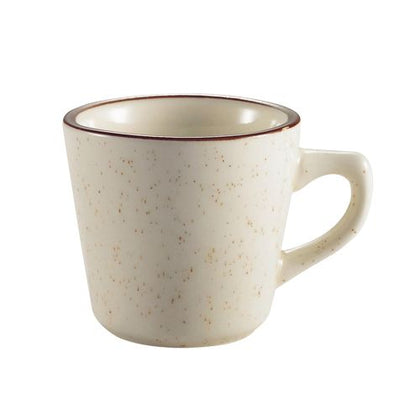 7oz tall stoneware cup, 3.5 inches, chip-resistant, microwave- and dishwasher-safe. Perfect for coffee, tea, and espresso at home, cafés, or restaurants. Elegant and durable drinkware.