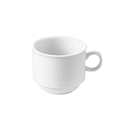 7oz stacking cup, 3 3/4-inch durable coffee cup, heat-retaining ceramic tea mug, chip-resistant espresso cup, stackable space-saving drinkware, restaurant-quality cup, modern coffee cup