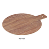 Elevate your serving experience with the EcoQuality round wooden tray featuring a convenient handle and durable melamine finish. Its sturdy design ensures easy carrying. Perfect for serving snacks, platters, appetizers or displaying decor, this tray combines practicality with elegant charm to enhance your home or entertaining space. This dinnerware is ideal for restaurants, catering events, and home dining.