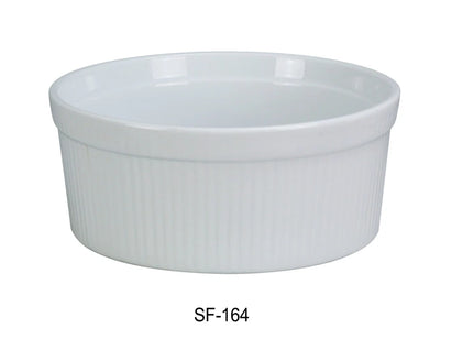 Fluted Soufflé Bowl is crafted from sturdy, high-quality porcelain in a super white color, this bowl is built to last for many years while maintaining its original appearance. It is perfect for baking and serving individual soufflés, crème brûlée, or other desserts and side dishes. This dinnerware is ideal for restaurants, cafes, and home dining. High quality and affordable dinnerware.