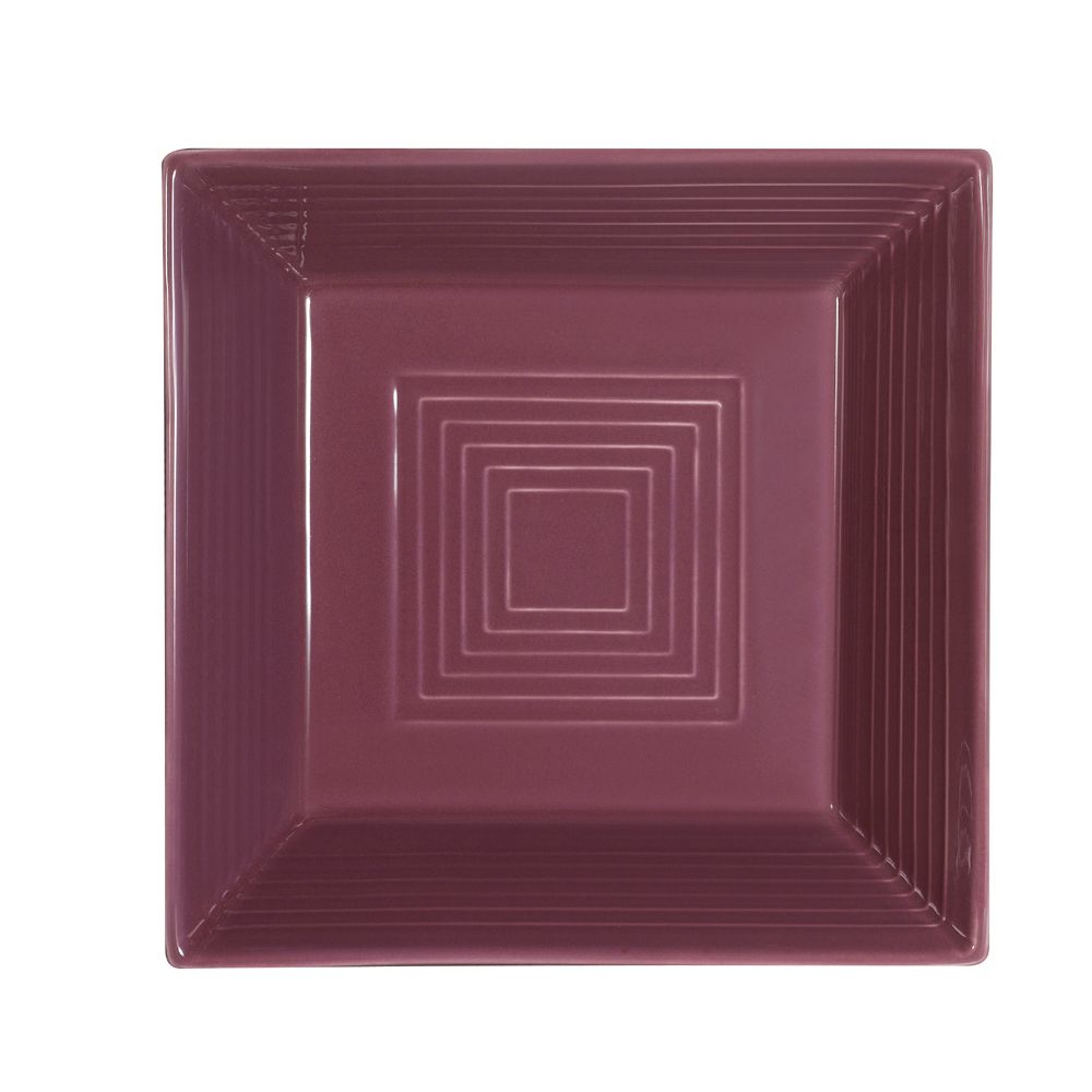 8-inch square plum-colored plate with chip-resistant surface, durable and modern dinnerware, microwave and dishwasher safe, perfect for serving starters or desserts with bold table style.