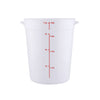 8-quart round food storage container made of BPA-free white polypropylene, stackable, leak-resistant, with bold measurement markings, freezer and dishwasher safe, packed 12 per pack for kitchens.