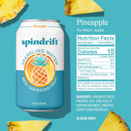 Spindrift Sparkling Water Pineapple 16oz Pack of 12