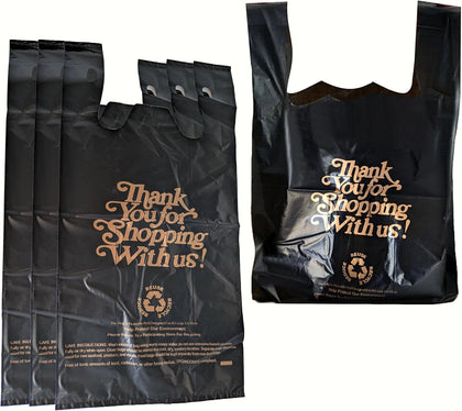 EcoQuality black thank you plastic shopping bags medium 10x5x18 inch