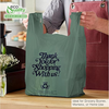 Large green plastic shopping bags with thank you message for retail