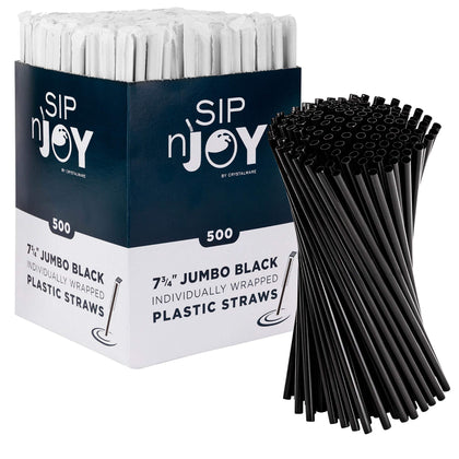 jumbo black paper wrapped straws 7.75 inches hygienic packaging generous length suitable for tall drinks smoothies milkshakes stylish design eco-friendly biodegradable materials sophisticated touch