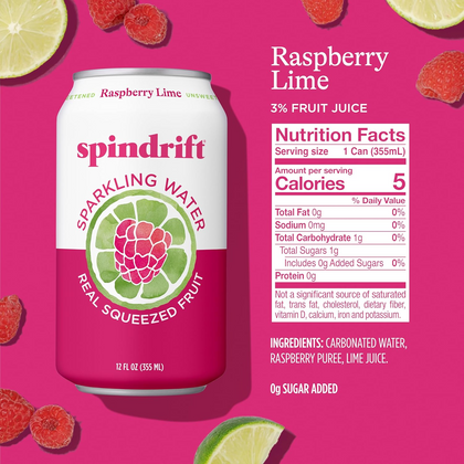 Spindrift Sparkling Water Raspberry Lime 16oz Pack of 12