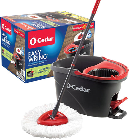 O-Cedar Easywring Microfiber Spin Mop with Bucket Red Gray