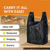 Large black plastic shopping bags with handles for retail and grocery use