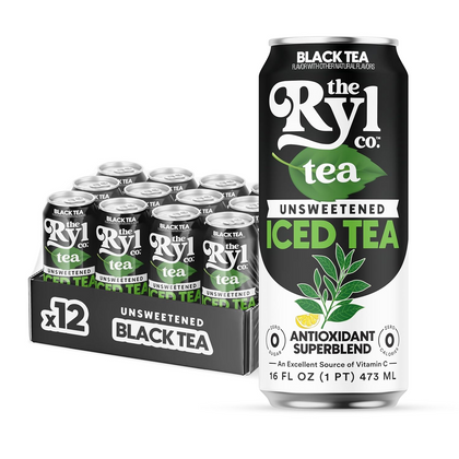 Ryl Unsweetened Iced Black Tea 12 pack 16oz bottles zero sugar drink