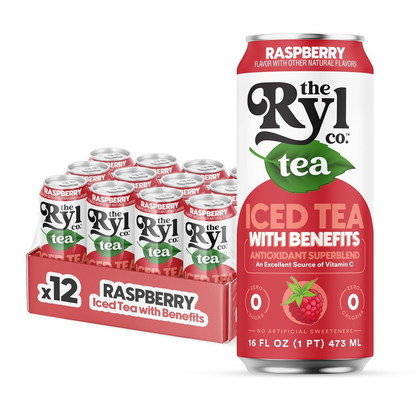 Ryl Raspberry Iced Tea 12 pack 16oz cans refreshing low calorie drink