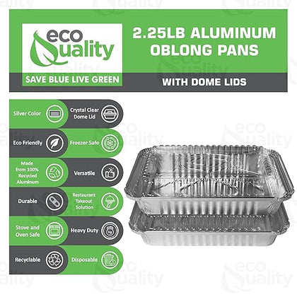 2.5lb Disposable Takeout Oblong Aluminum Foil Shallow Baking Pans with Dome Lids