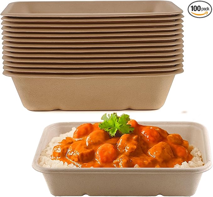 Compostable Rectangular Sugarcane Container Bowl with Lid