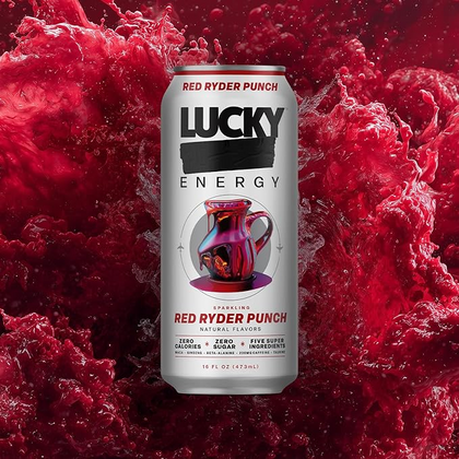 Lucky Energy Sparkling Red Rider Punch 16oz cans pack of 12