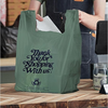 Large green plastic shopping bags with thank you message for retail