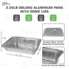 2.5lb Disposable Takeout Oblong Aluminum Foil Shallow Baking Pans with Dome Lids