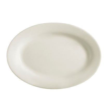 8 1/8 inch oval platter R.E. #5 with chip-resistant design, microwave and dishwasher safe, perfect for restaurants, catering, or home use with a sleek and functional look.