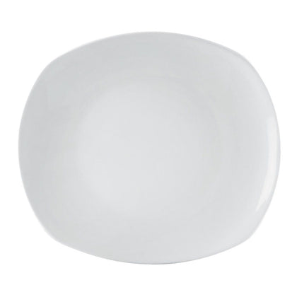 8” coupe curved rectangular plate, durable break-resistant serving dish for appetizers, sushi, desserts, small entrées, microwave-safe, dishwasher-safe, modern tableware for restaurants, catering, and home use.