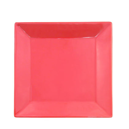 8-inch red square plate, modern plastic dinnerware, durable serving plate, scratch-resistant and stain-resistant, stylish catering plate, perfect for restaurants, events, and home dining.