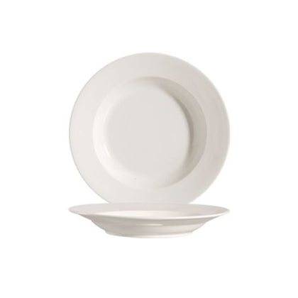 8” porcelain soup plate, 8oz bone white dish for soups, salads & pasta. Durable, microwave, oven & dishwasher safe. Ideal for restaurants, catering, hotels & home kitchens.