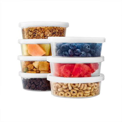 8oz Deli Container with Lid, durable disposable food storage containers ideal for deli items, snacks, soups, and salads. Clear plastic with secure, leak-resistant lids for fresh food storage.