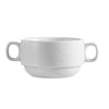 8oz 5 3/4-inch stacking bouillon with handles, durable, chip-resistant, and space-saving, perfect for soups and broths. Lightweight, easy to clean, ideal for home, restaurant, or catering use.