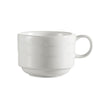 8oz stacking cup with a sleek, durable ceramic design. 3.5-inch stackable coffee mug for space-saving storage. Ideal for homes, cafés, restaurants, and office break rooms.